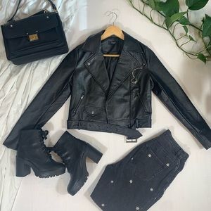 Cropped Belted Moto Jacket